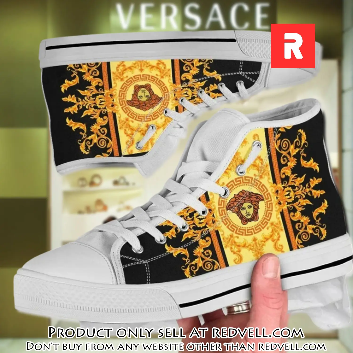 Versace medusa gold high top canvas shoes luxury brand gifts for men women rv4141091